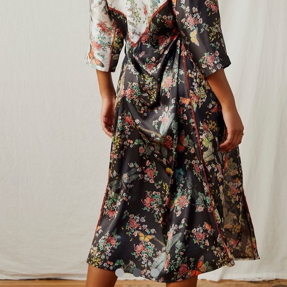 HAH PRINTED LONGLINE CAFTAN BILLOWY SILHOUETTE BUTTERFLY PRINT BELTED SIZE XS - Picture 10 of 15